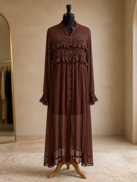 Free People Dresses & Skirts - Elegant Mauve Free People Maxi button down Dress with Ruffle Detail & Slip. NWOT